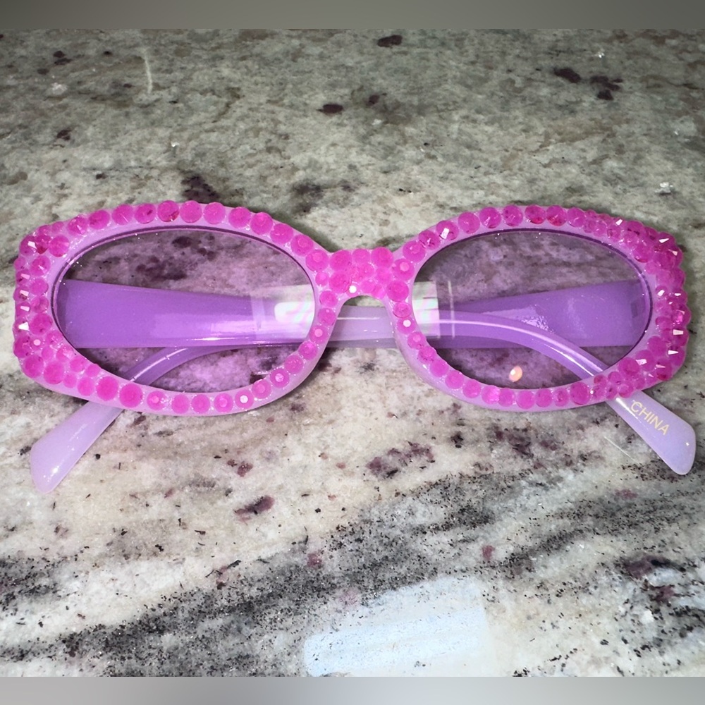 Pink crystal GLOW IN THE DARK sunnies rhinestone Sunglasses